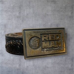 Men’s Vintage Distressed Western Core Belt With Brass RedMan Tobacco Buckle